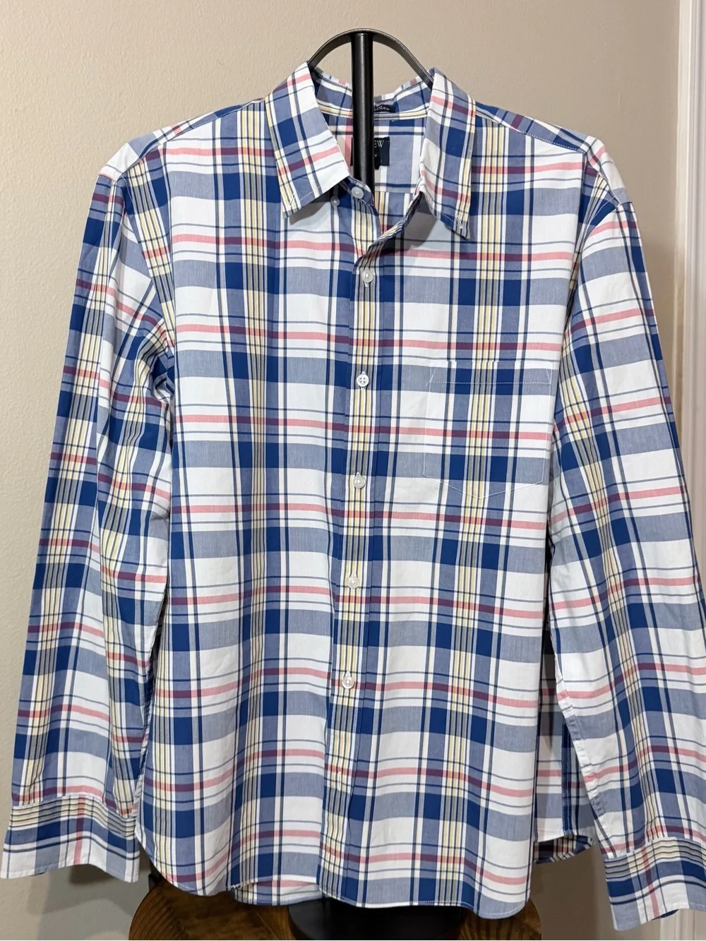 J.Crew Flex Washed Shirt Men XL Slim Plaid Long Sleeve Button-Up Blue Red
